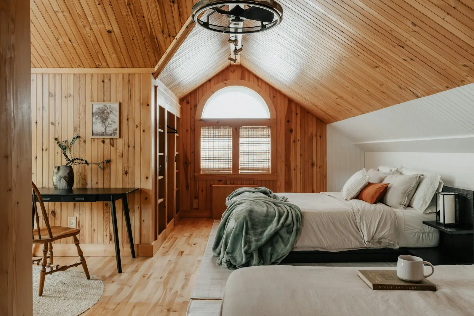 A cosy wooden bedroom in a small rental